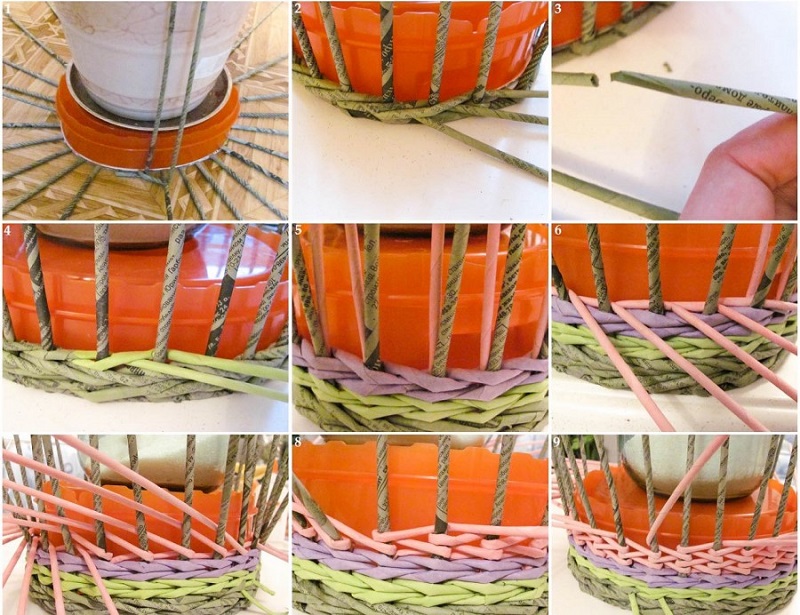 Плетение корзинки из газетных трубочек