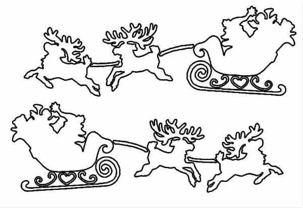 Дед мороз в санях с оленями - шаблон для вырезания