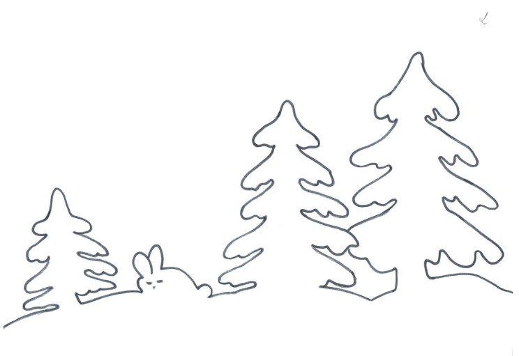 Ёлки в снегу – картинка для вырезания на окно